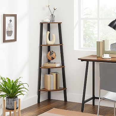 4 Tier Corner Shelf Rustic Brown Black Industrial Corner Bookshelf Storage Display Rack