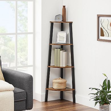 4 Tier Corner Shelf Rustic Brown Black Industrial Corner Bookshelf Storage Display Rack