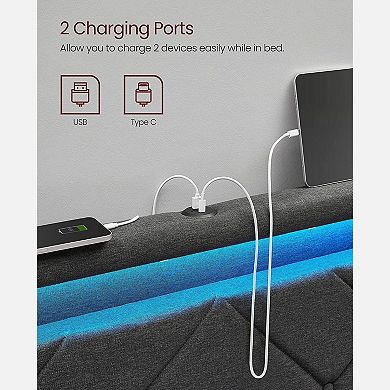 Led Bed Frame With Headboard And 4 Drawers, 1 Usb Port And 1 Type C Port