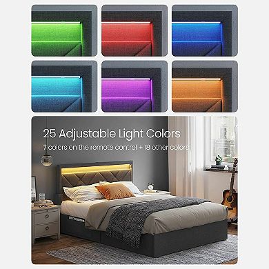 Led Bed Frame With Headboard And 4 Drawers, 1 Usb Port And 1 Type C Port