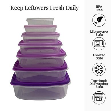 Lexi Home 14-Piece Plastic Rectangle Food Storage Container Set with Gradient Lids