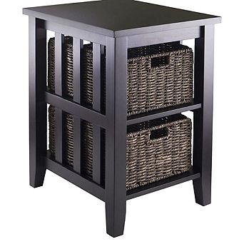 Espresso 3 tier Bookcase Shelf Accent Table With 2 Small Storage Baskets