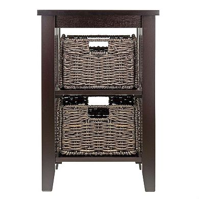 Espresso 3 Tier Bookcase Shelf Accent Table With 2 Small Storage Baskets