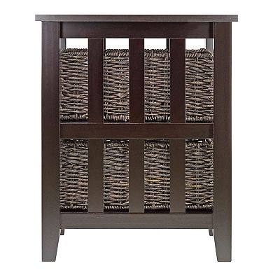 Espresso 3 Tier Bookcase Shelf Accent Table With 2 Small Storage Baskets