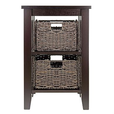 Espresso 3 Tier Bookcase Shelf Accent Table With 2 Small Storage Baskets