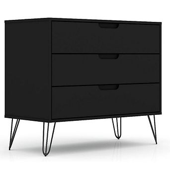 Modern Scandinavian Style Bedroom 3-drawer Dresser In Black Wood Finish