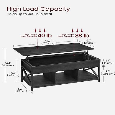 Lift Top Coffee Table With Power Outlet And Storage Shelf