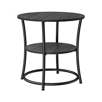 Side Table, Round End Table With 2 Shelves, Living Room, Bedroom, Easy Assembly, Steel Frame