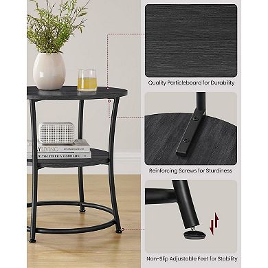 Side Table, Round End Table With 2 Shelves, Living Room, Bedroom, Easy Assembly, Steel Frame