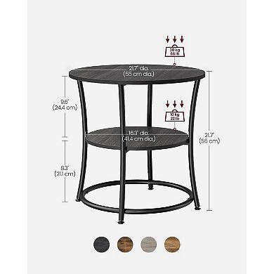 Side Table, Round End Table With 2 Shelves, Living Room, Bedroom, Easy Assembly, Steel Frame