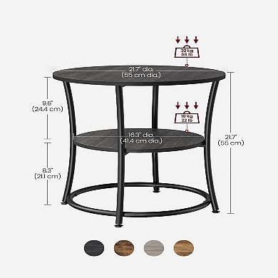 Side Table, Round End Table With 2 Shelves, Living Room, Bedroom, Easy Assembly, Steel Frame