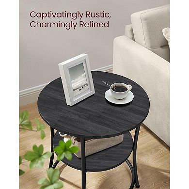 Side Table, Round End Table With 2 Shelves, Living Room, Bedroom, Easy Assembly, Steel Frame