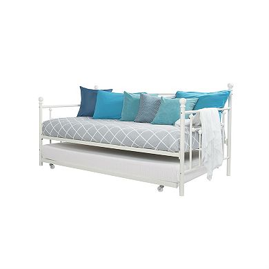 Twin Size White Metal Daybed With Roll-out Trundle Bed