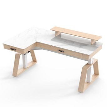 Ark, 63x23 L Shaped Slate Standing Desk With Two-drawer, Left Side/white