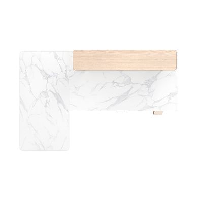 Ark, 63x23 L Shaped Slate Standing Desk With Two-drawer, Left Side/white