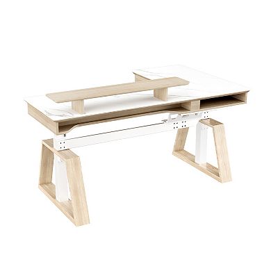 Ark, 63x23 L Shaped Slate Standing Desk With Two-drawer, Left Side/white