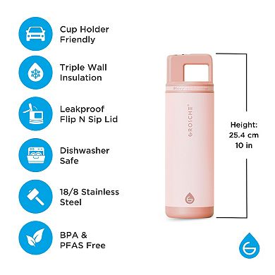 GROSCHE ALPINE Flip 'N Sip Insulated 20-oz. Leakproof Water Bottle with Straw 2-pk.