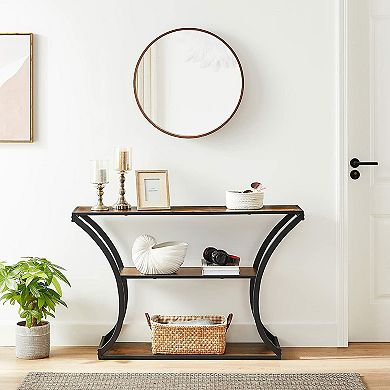 Industrial Brown 3-tier Console Table With Curved Legs