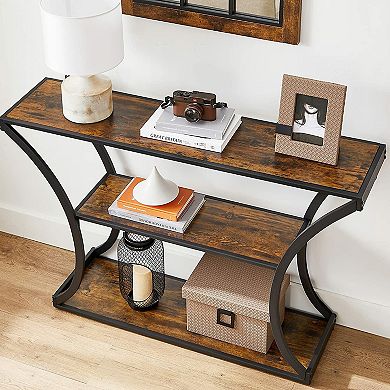 Industrial Brown 3-tier Console Table With Curved Legs