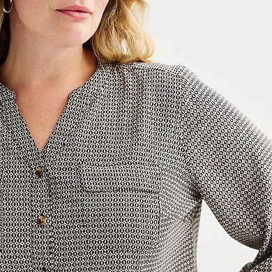 Plus Size Croft & Barrow® Y Neck Button Front Blouse