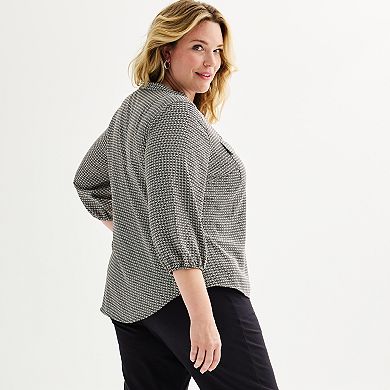 Plus Size Croft & Barrow® Y Neck Button Front Blouse