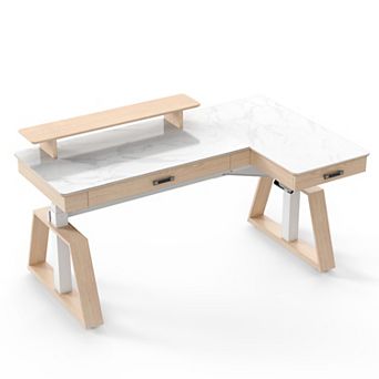 Ark, 63x23 L Shaped Slate Standing Desk With Two-drawer, Right Side/white