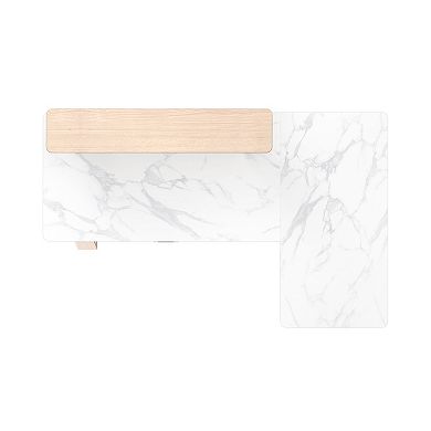 Ark, 63x23 L Shaped Slate Standing Desk With Two-drawer, Right Side/white