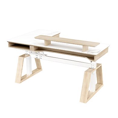 Ark, 63x23 L Shaped Slate Standing Desk With Two-drawer, Right Side/white
