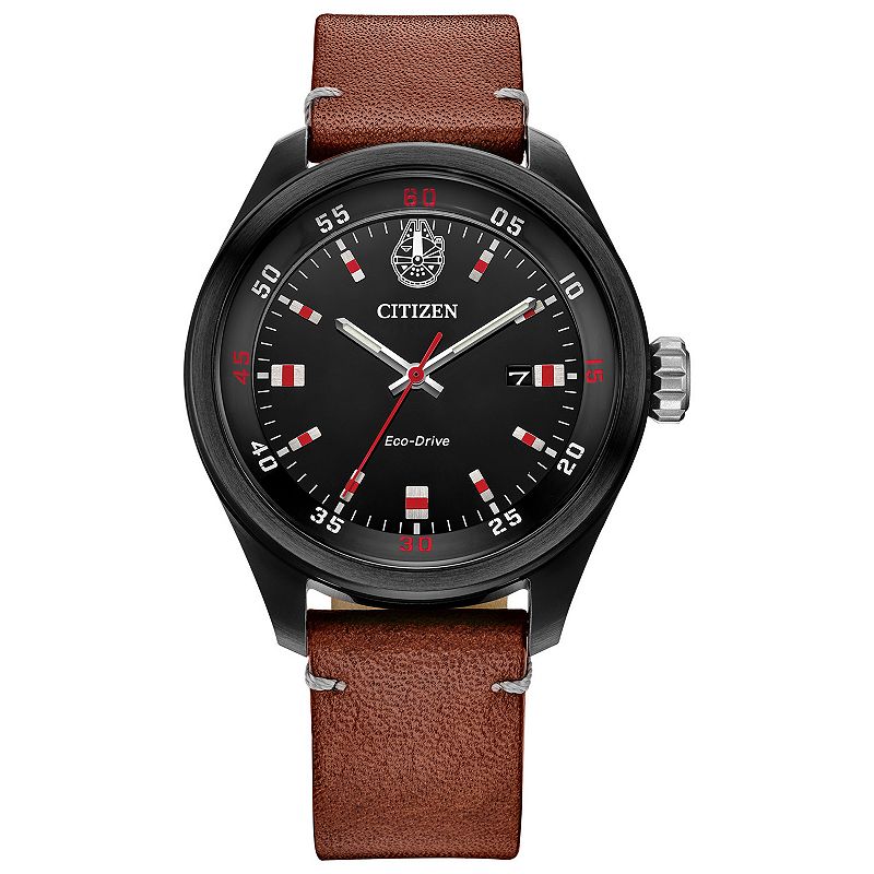 Citizen Men's Eco-Drive Star Wars Chewbacca Stainless Steel Brown Leather Strap Watch, Size: Large