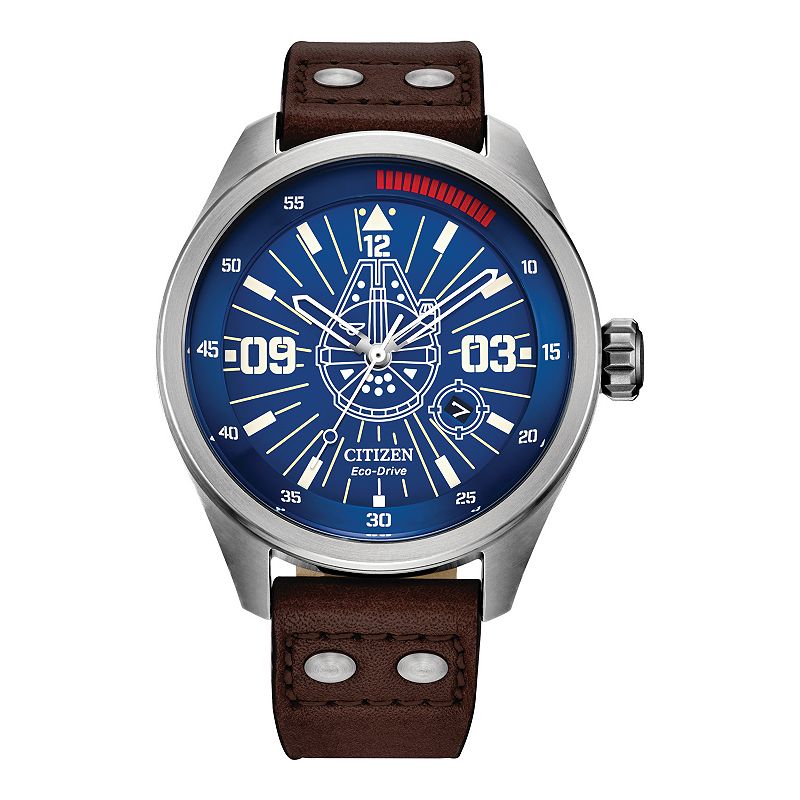 Citizen Men's Eco-Drive Star Wars Han Solo Stainless Steel Brown Leather Strap Watch, Size: Large