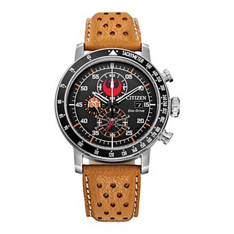 Citizen Men's Eco-Drive Star Wars Rebel Pilot Stainless Steel Chronograph Brown Leather Strap Watch