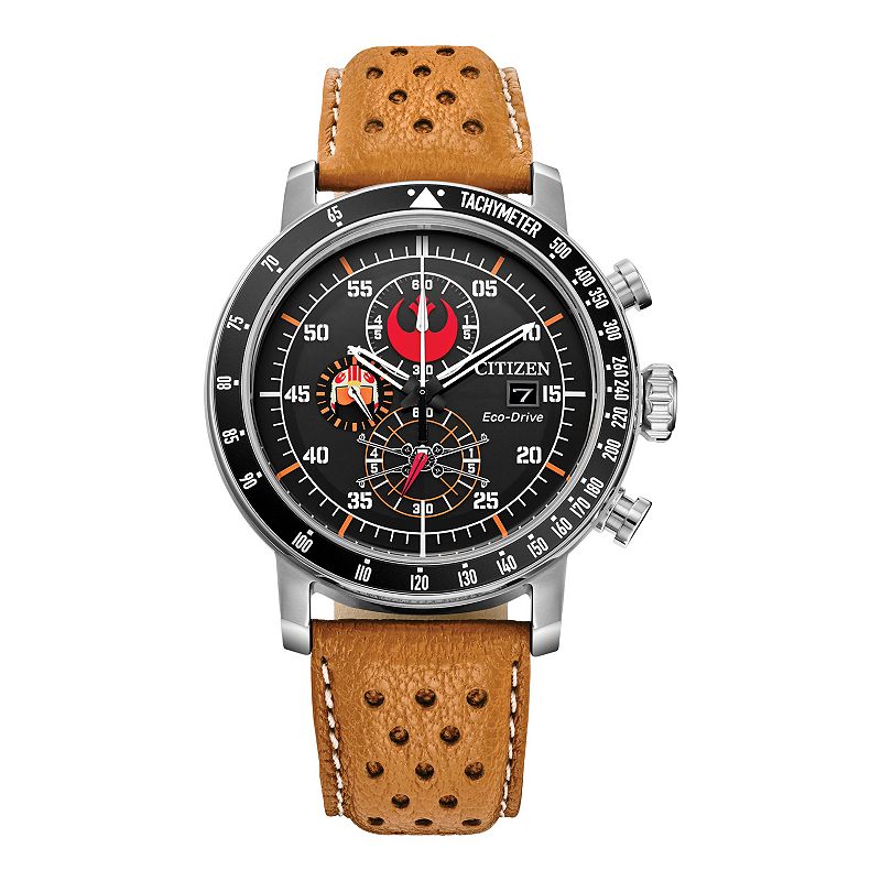 Citizen Men's Eco-Drive Star Wars Rebel Pilot Stainless Steel Chronograph Brown Leather Strap Watch, Size: Large