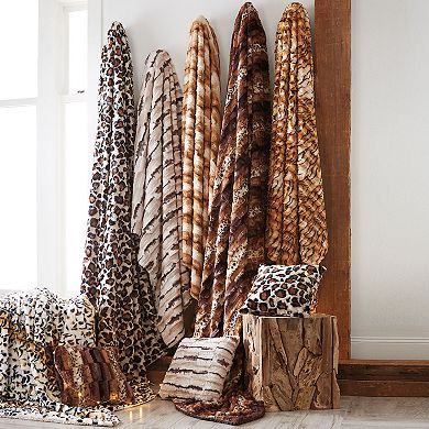 BrylaneHome Faux Fur Animal Print Blanket