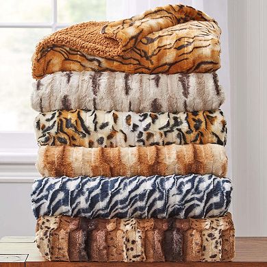 BrylaneHome Faux Fur Animal Print Throw