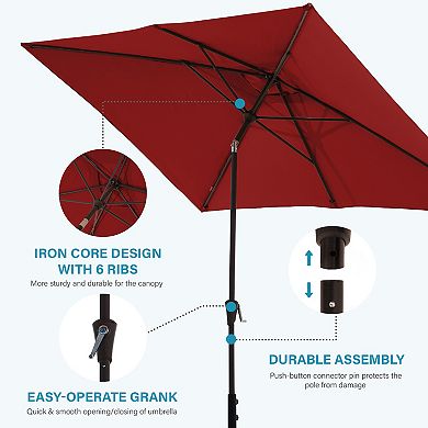 6.5 Ft. X 10 Ft. Steel Rectangle Market Push Button Tilt Patio Umbrella