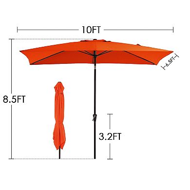 6.5 Ft. X 10 Ft. Steel Rectangle Market Push Button Tilt Patio Umbrella