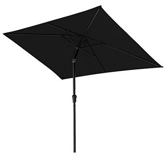 6.5 X 10 Ft Orange Steel Rectangle Market Patio Umbrella with Crank & Push-button Tilt