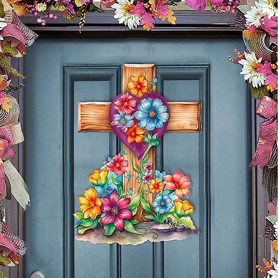 Easter Floral Cross Holiday Door Decor By G. Debrekht