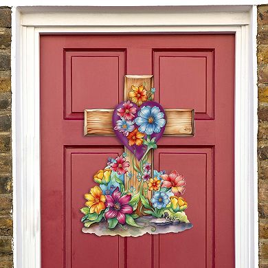 Easter Floral Cross Holiday Door Decor By G. Debrekht