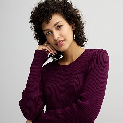 Women's Nine West Knitted Ribbed Long Sleeve Sweater Dress