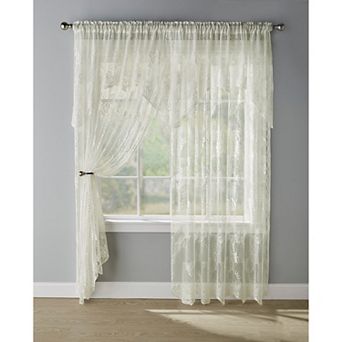 BrylaneHome Ella Floral Lace Panel With Attached Valance