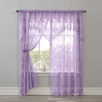 BrylaneHome Ella Floral Lace Panel With Attached Valance