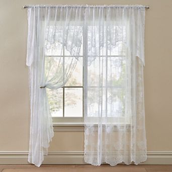 BrylaneHome Ella Floral Lace Panel With Attached Valance