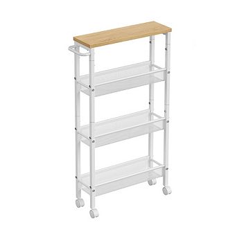 Rolling Cart, 4 tier Utility Cart, Storage Cart With Handle, Metal Frame