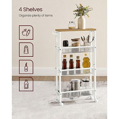 Rolling Cart, 4-tier Utility Cart, Storage Cart With Handle, Metal Frame