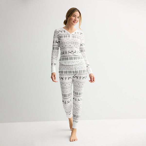 Women's Sonoma Goods For Life® 2-pc. Thermal Pajama Top & Pajama Bottoms Set - White Fair Isle (MEDIUM)