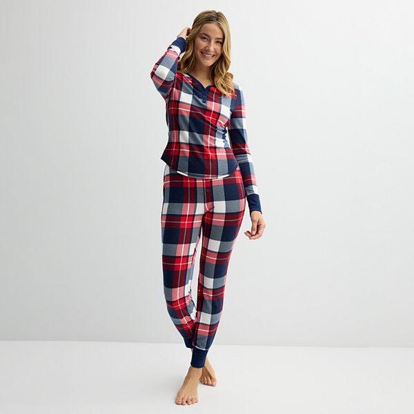 Women's Sonoma Goods For Life® 2-pc. Thermal Pajama Top & Pajama Bottoms Set - White Plaid (XS LONG)