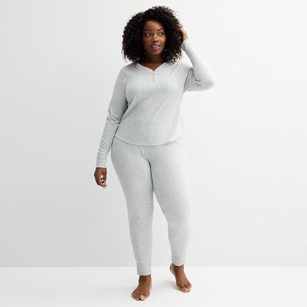 Plus Size Sonoma Goods For Life® Thermal Pajama Top & Pajama Bottoms Set - Silver Tide Heather (2X)