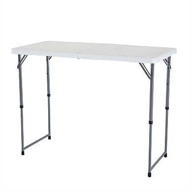 Adjustable Height White Hdpe Plastic Folding Table With Powder Coated Steel Frame