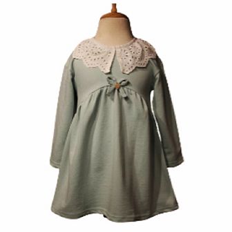 Eyelet Lace Collar Dress For Little Girls In Combed Cotton